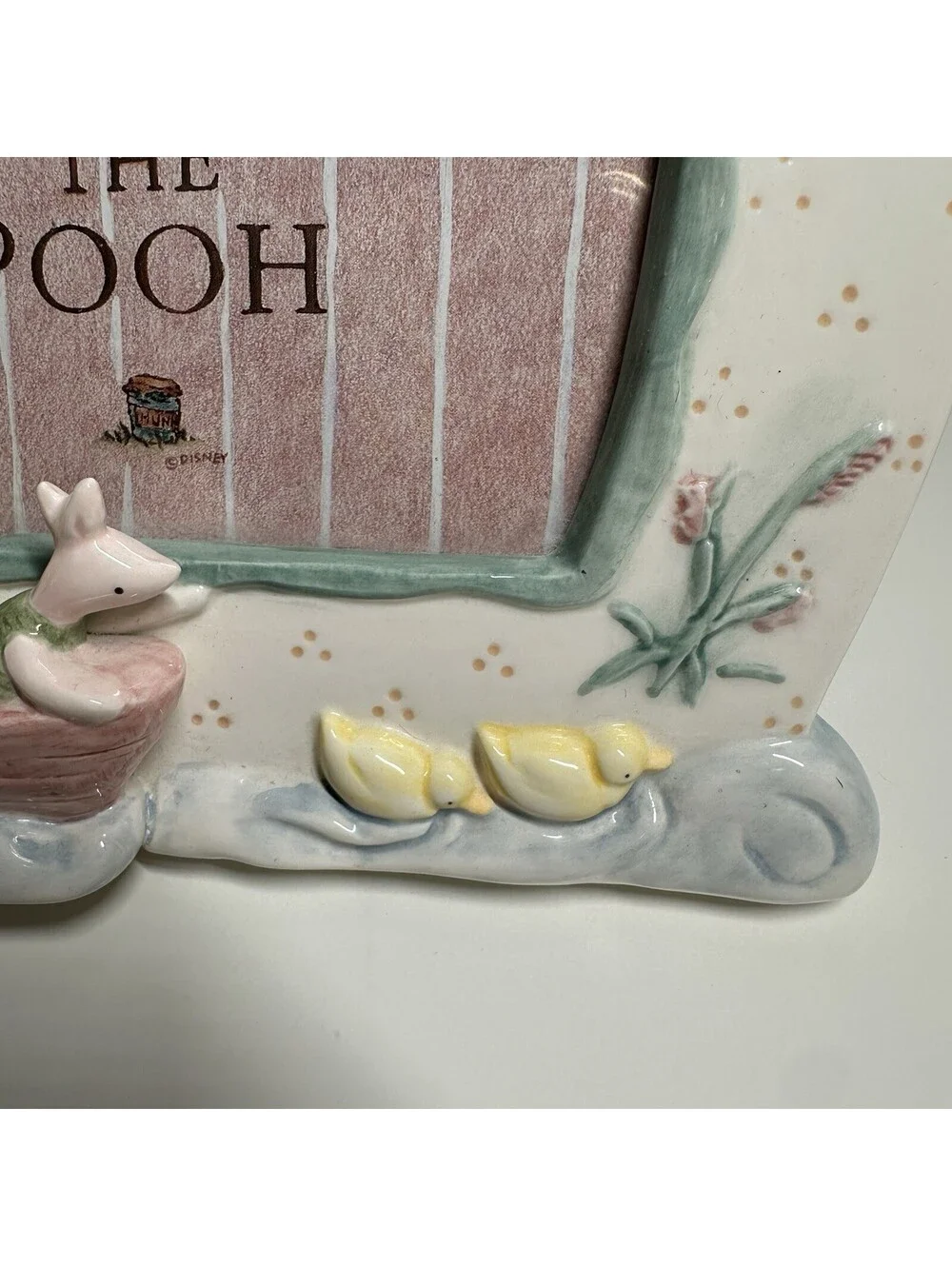 Vintage Disney Winnie The Pooh Ceramic Frame Pooh & Piglet In Boat Cottagecore